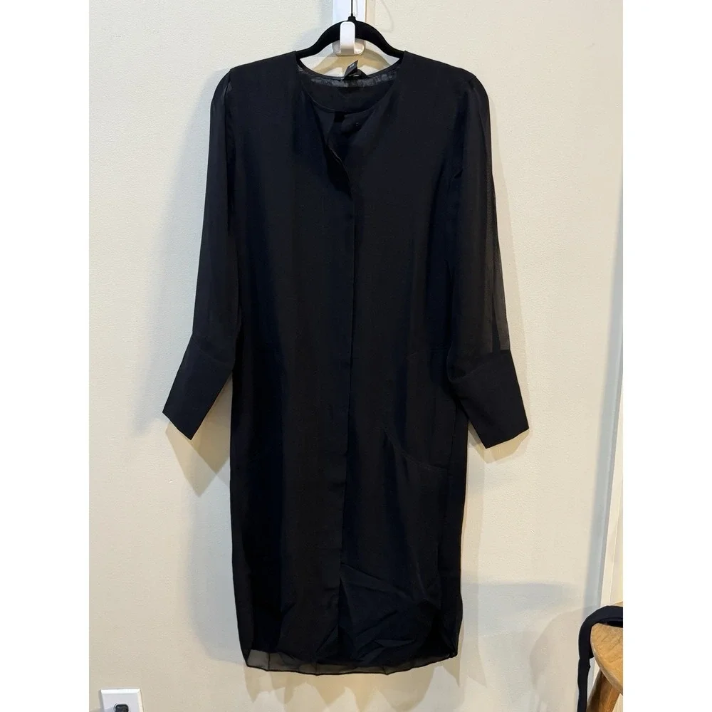Club Monaco Sheer Long‎ Sleeve Silk Shirtdress black size 0 NWT $229 Belted